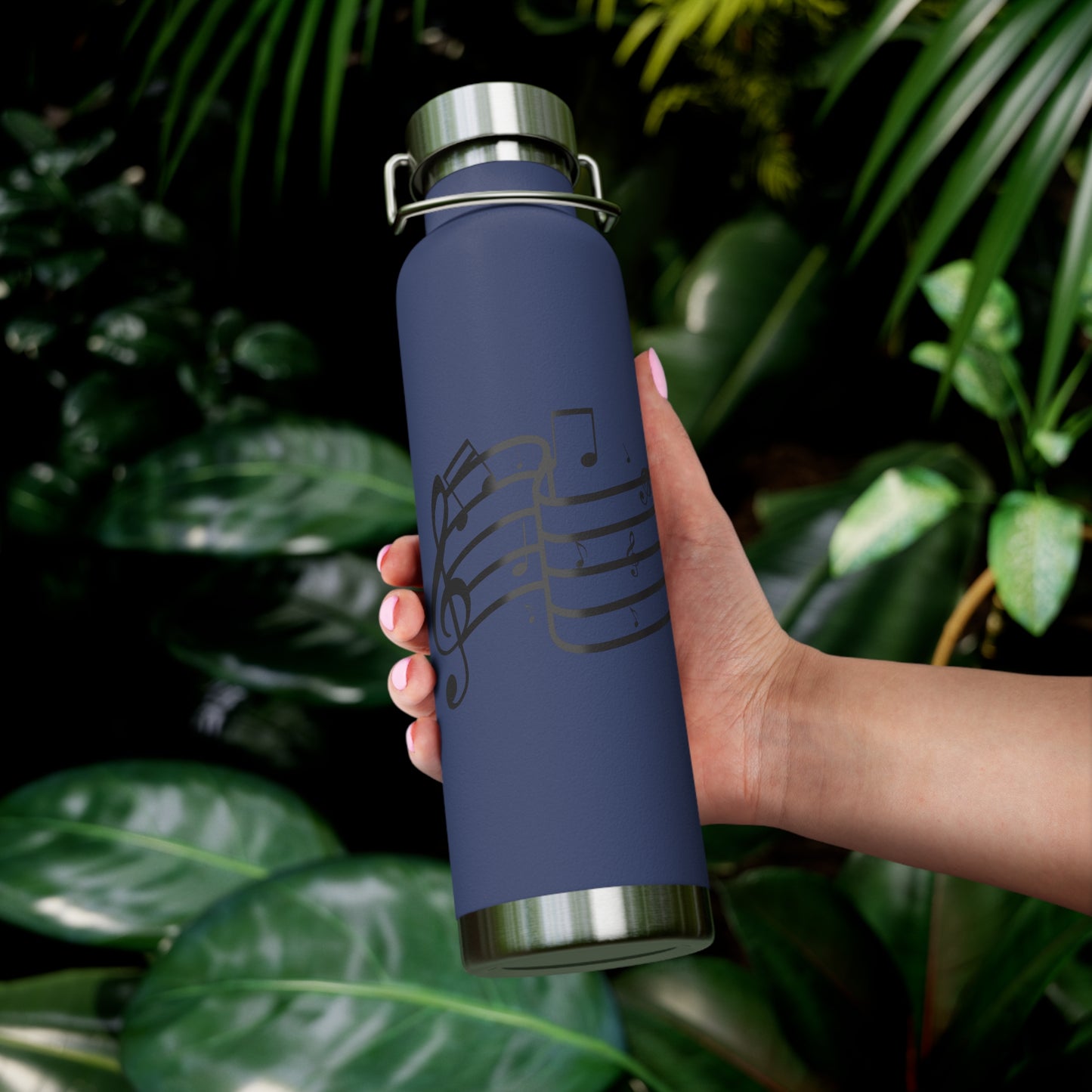 22oz Insulated Water Bottle — Red Musical Notes Stainless Steel Vacuum Bottle