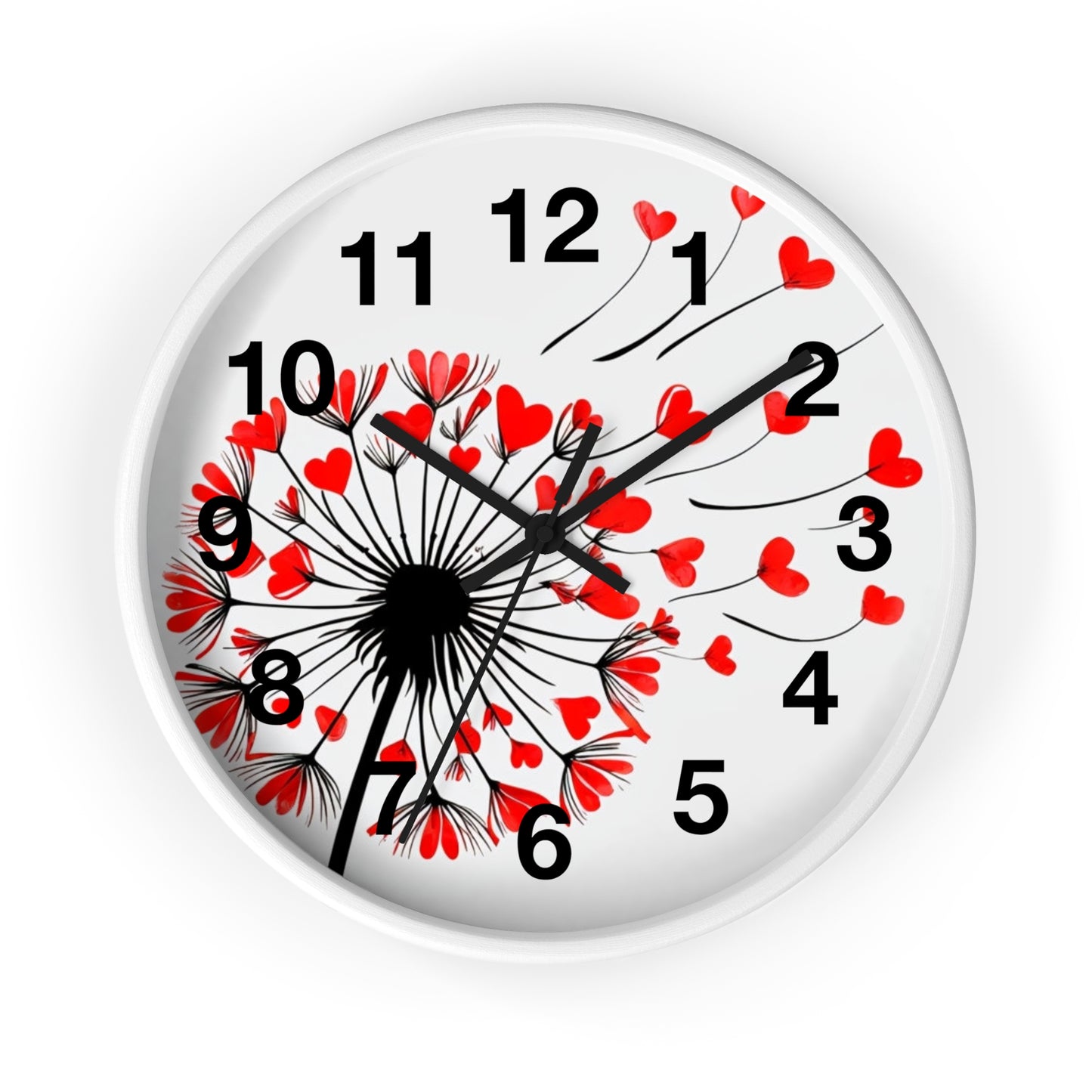 Heart Dandelion Wall Clock — Romantic Red Heart Seeds Decorative Clock