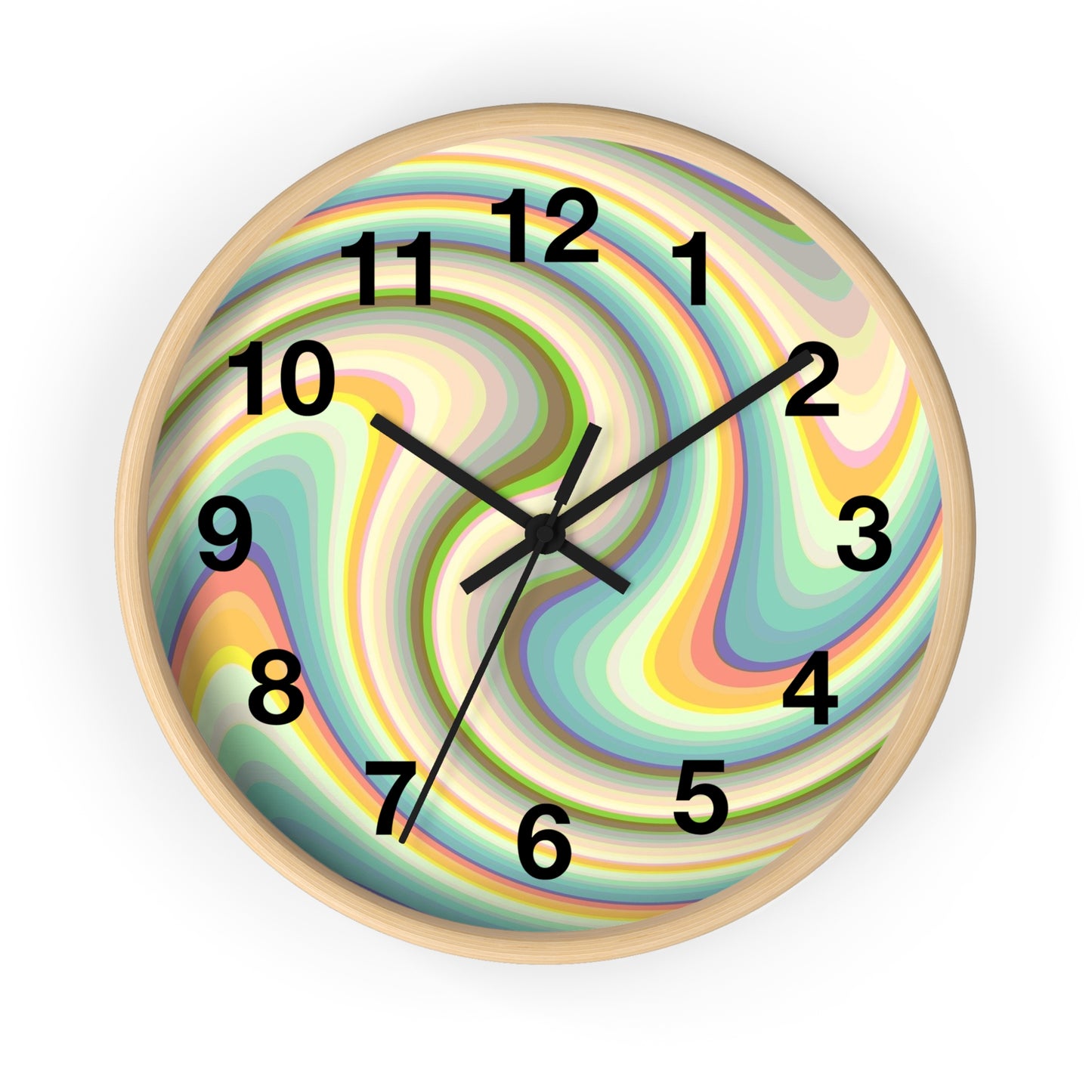 Swirl Pastel Wall Clock — Retro Psychedelic Timepiece for Home Decor