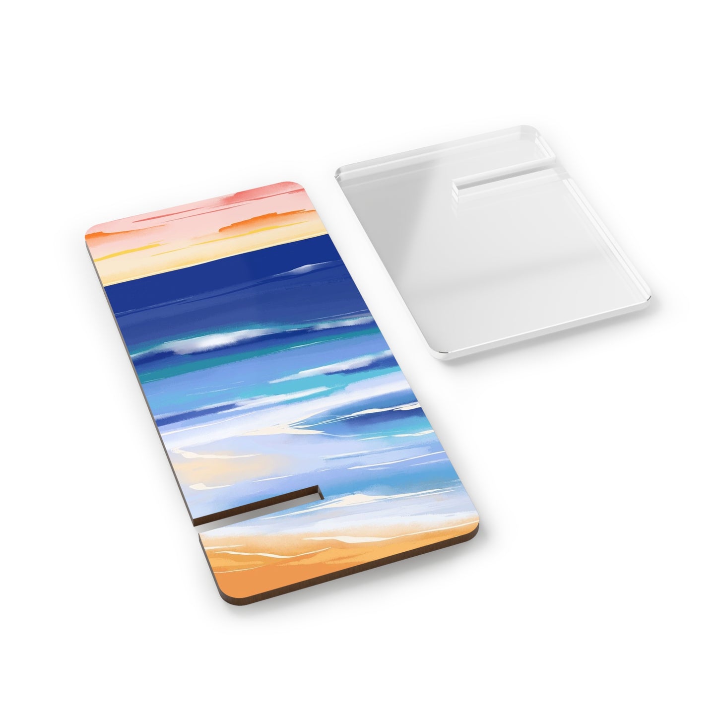 Beach Sunset Phone Stand — Foldable Mobile Display Stand with Abstract Ocean Design