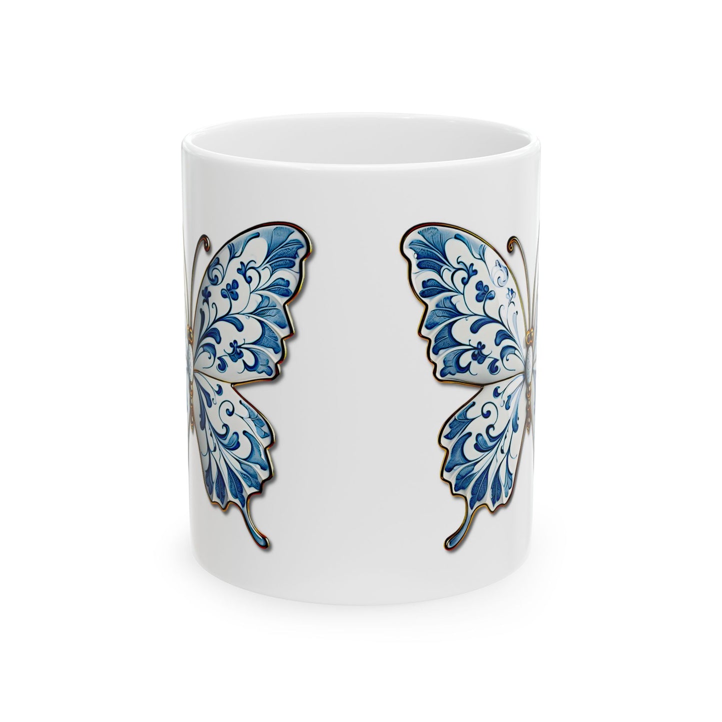 Blue Floral Butterfly Ceramic Mug — Decorative 11oz & 15oz Coffee Cup