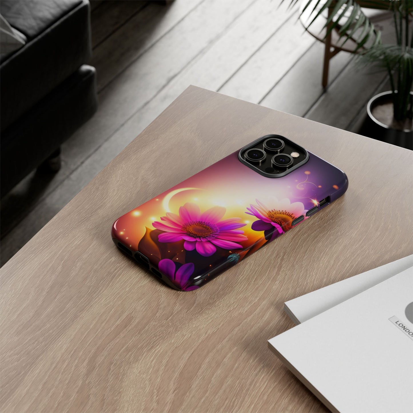 Floral Moonlight Phone Case – Purple Daisy Protective Cover
