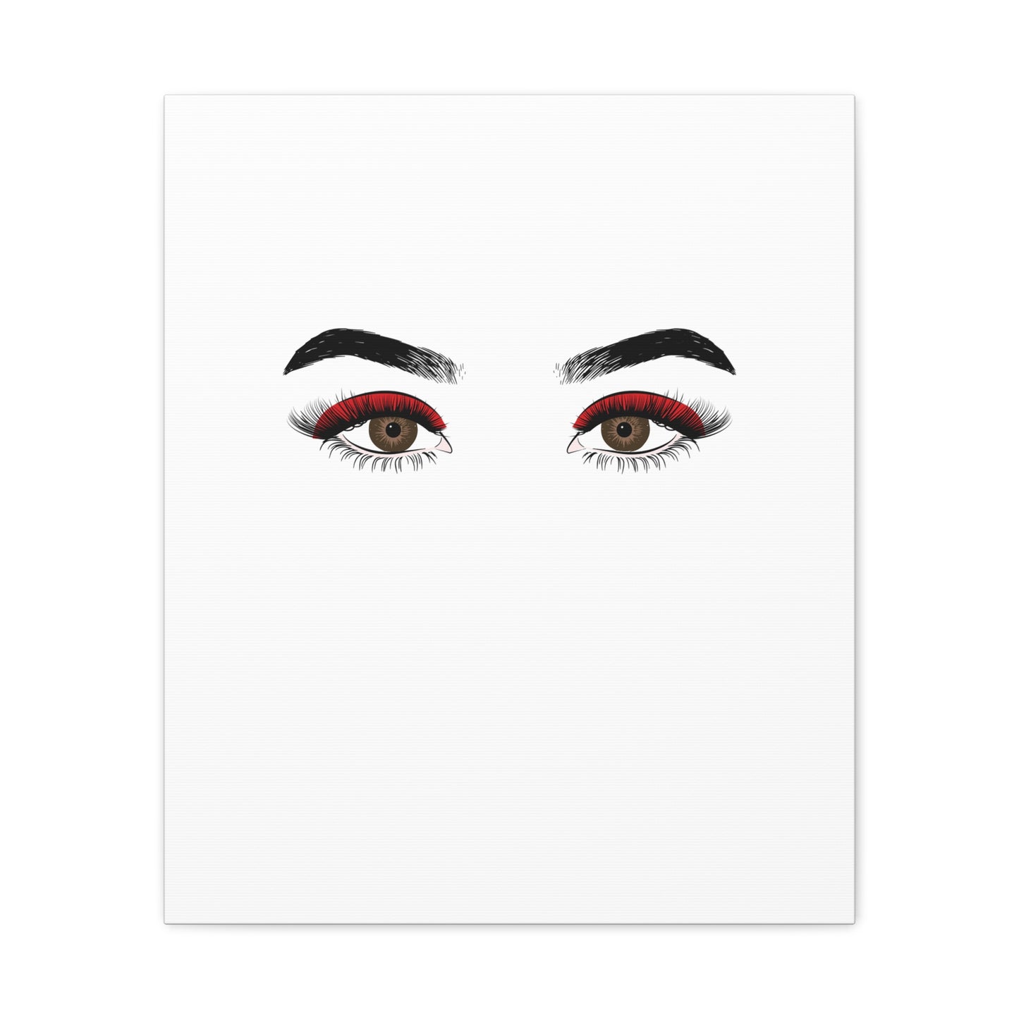 Glam Eyes Matte Canvas Wall Art — Brown Eyes with Red Lashes