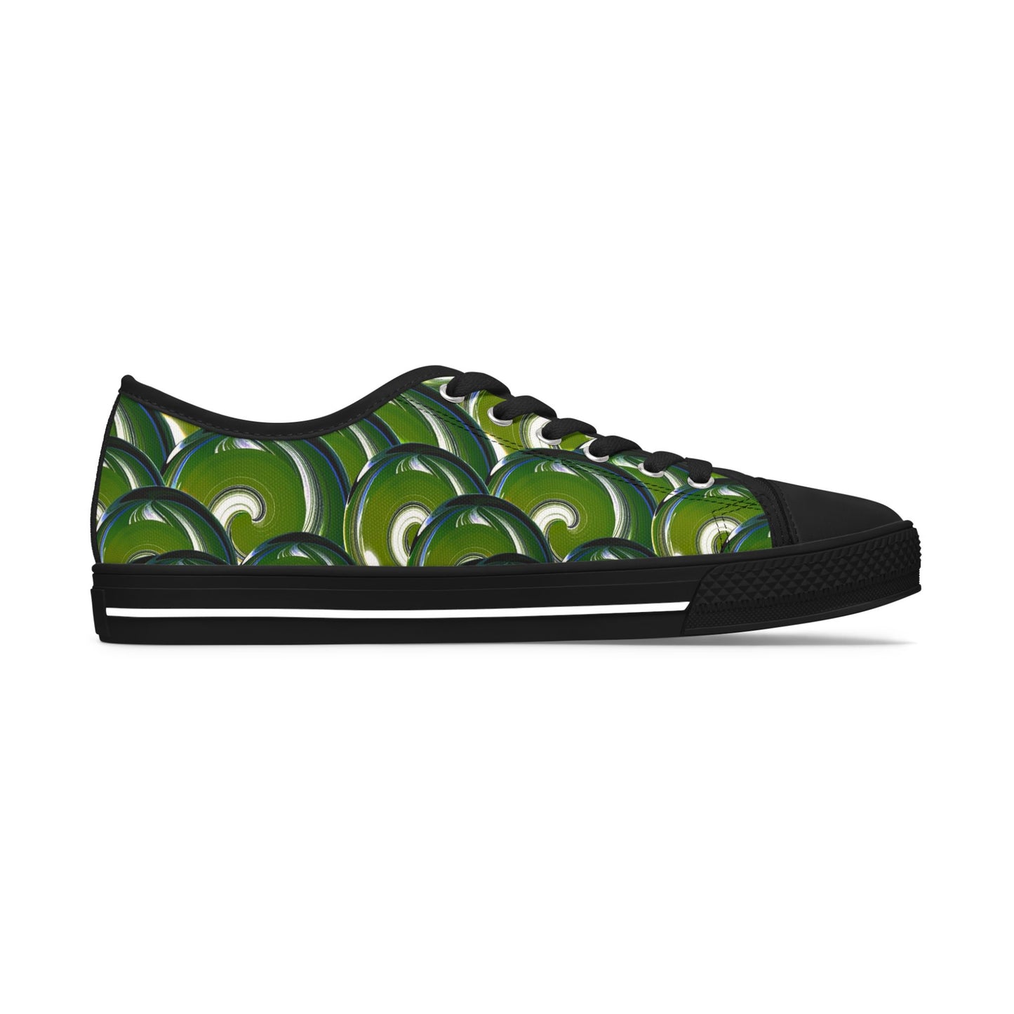 Green Bubble Pattern Women's Low Top Sneakers — Retro Abstract Tennis Shoes