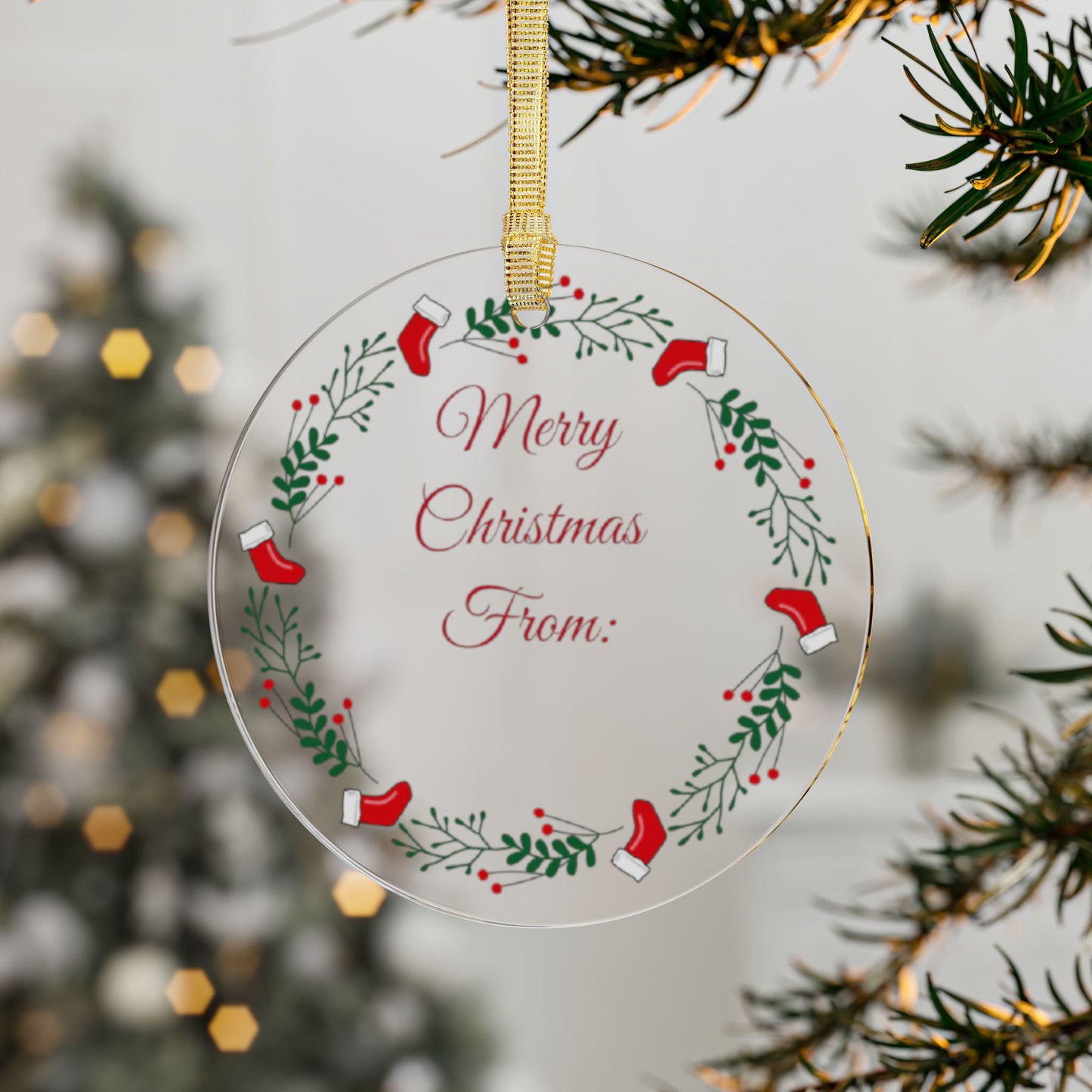 Merry Christmas From Wreath Acrylic Ornament — Personalized Holiday Decoration