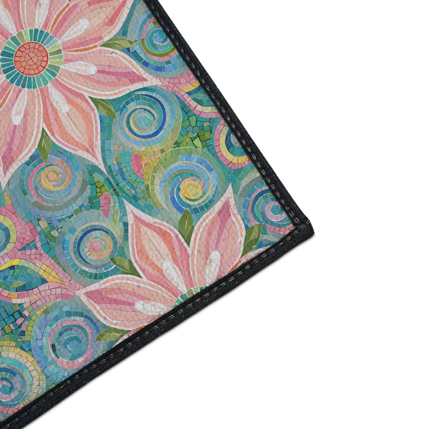 Floral Kaleidoscope Heavy-Duty Floor Mat — Pink Petal Outdoor/Entry Rug