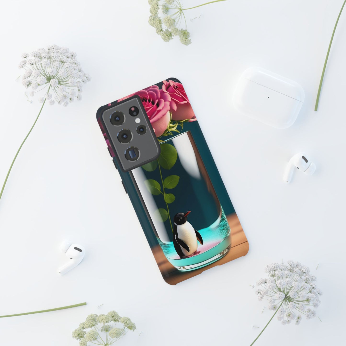 Penguin in a Glass Floral Tough Phone Case — Cute Protective Phone Cover
