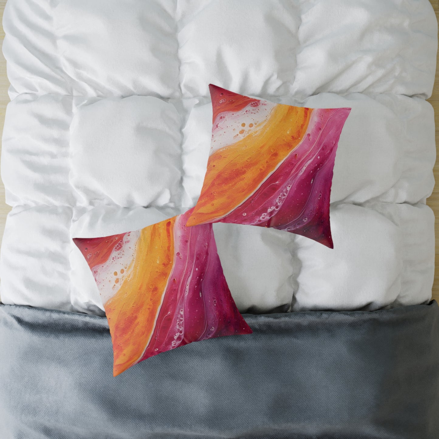 Abstract Sunset Waves Pillow — Vibrant Pink & Orange Decorative Throw Cushion