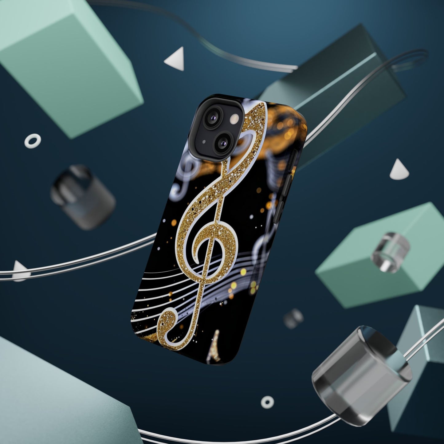 Music Notes Magnetic Impact-Resistant Phone Case — Gold Treble Clef Design