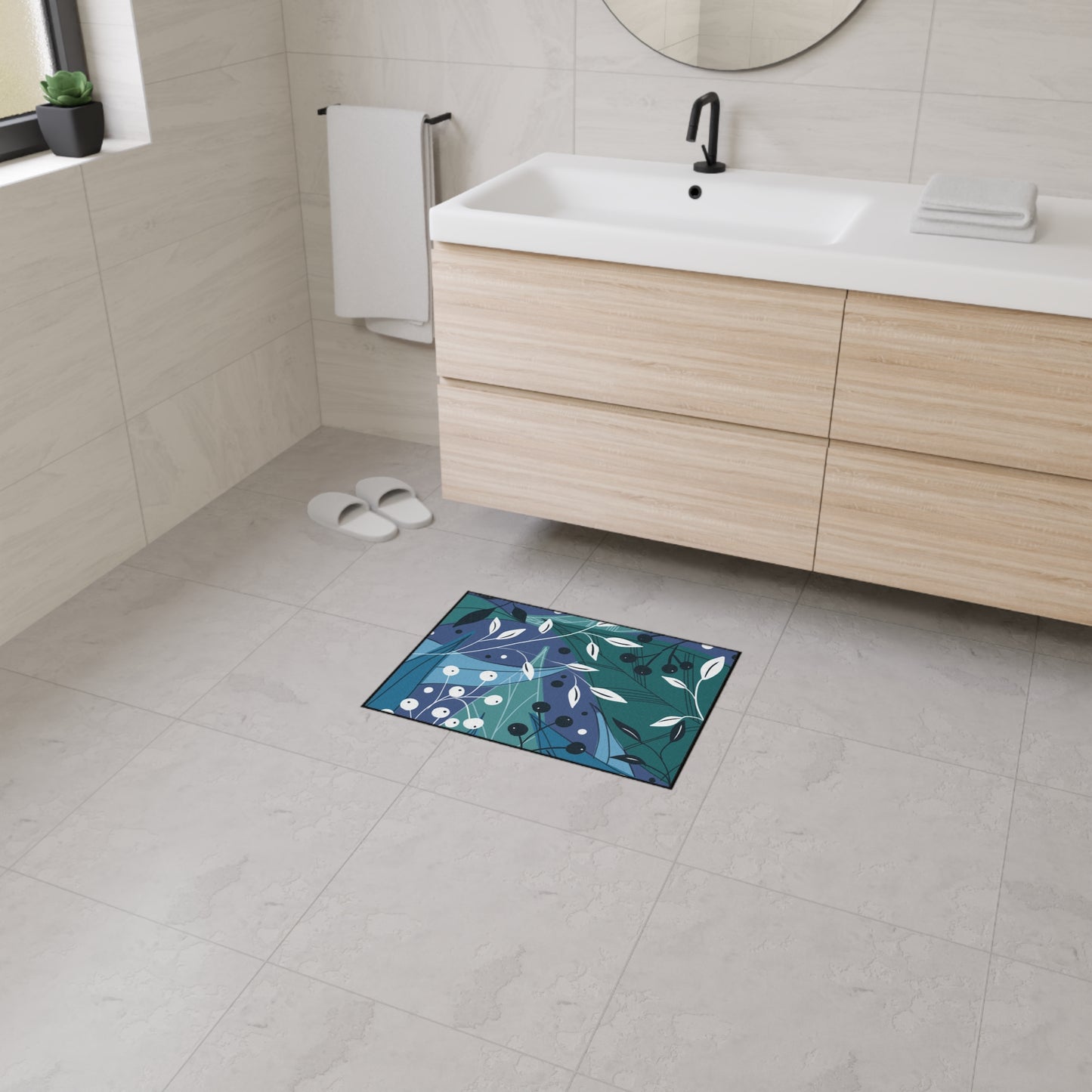Botanical Blue Heavy-Duty Floor Mat — Durable Floral Entrance Rug