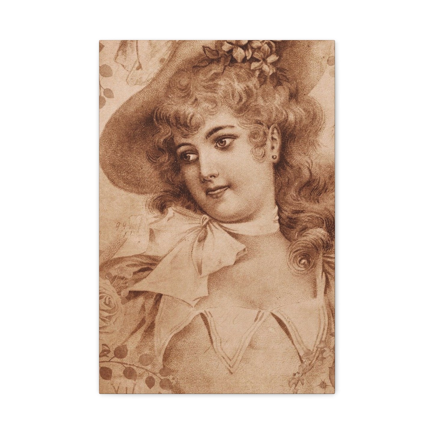 Vintage Sepia Portrait Canvas — Romantic Victorian Lady Matte Wall Art