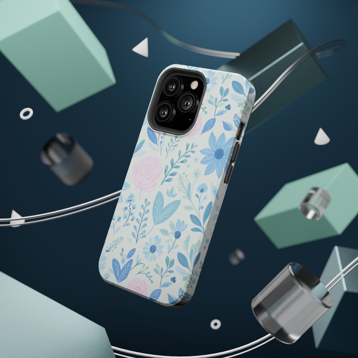 Floral Pastel Magnetic Impact Phone Case — Blue & Pink Botanical Design