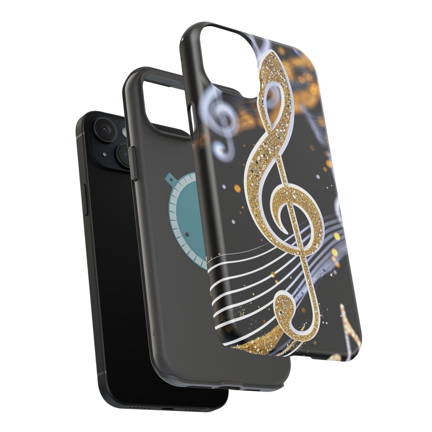 Music Notes Magnetic Impact-Resistant Phone Case — Gold Treble Clef Design