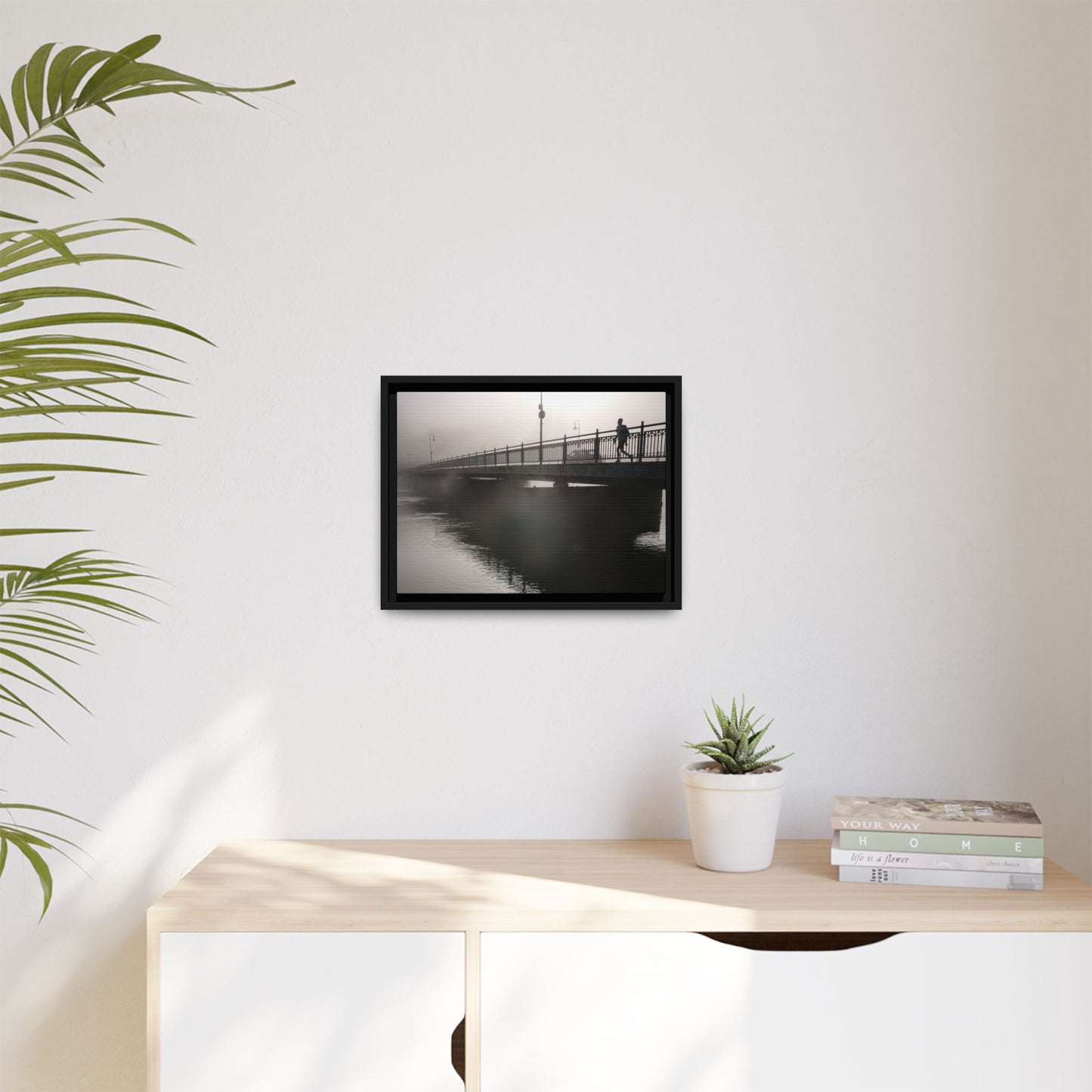 Framed Matte Canvas - Foggy Bridge Black & White Photography