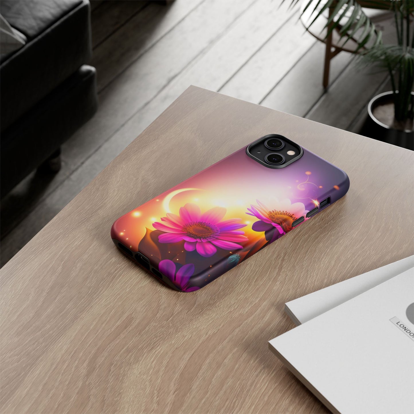 Floral Moonlight Phone Case – Purple Daisy Protective Cover