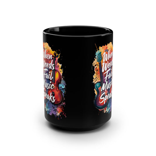 Ceramic Mug — "When Words Fail, Music Speaks" Colorful Violin 15oz