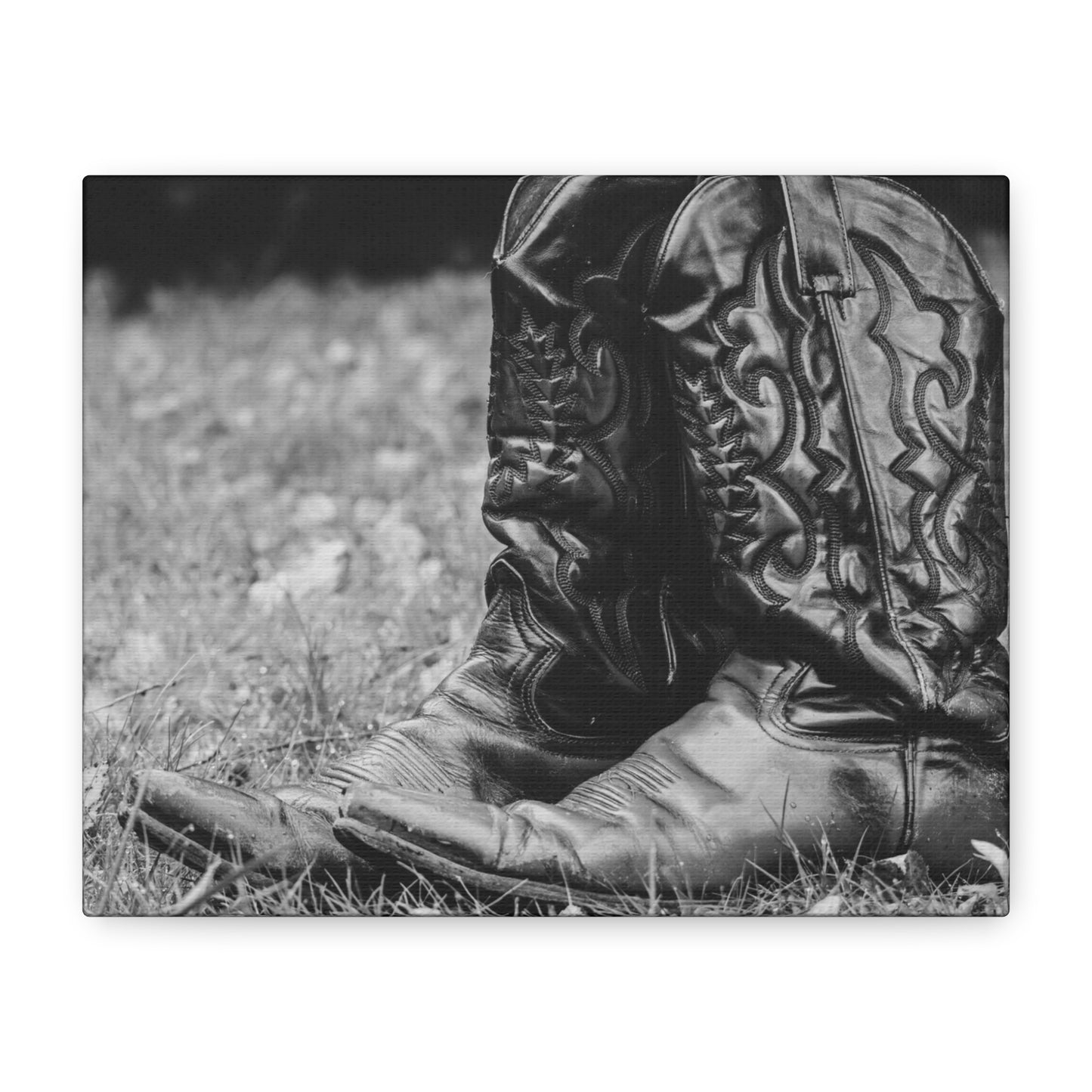 Western Cowboy Boots Matte Canvas Wall Art – Black & White Rustic Country Decor