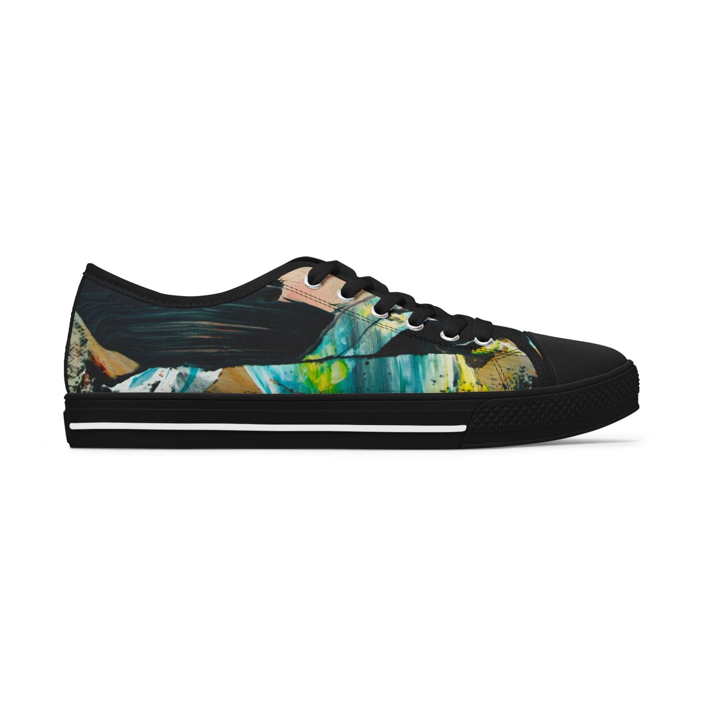 Low Top Sneakers — Abstract Teal & Yellow Brushstroke Canvas Shoes