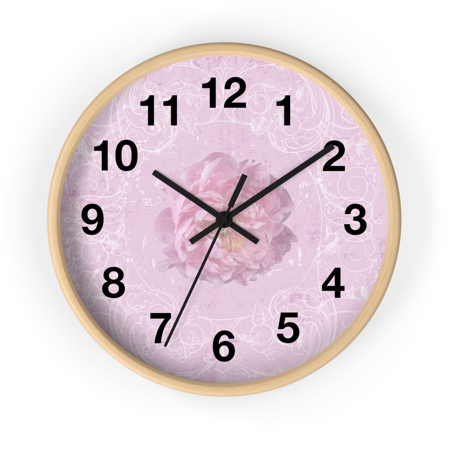 Pink Floral Wall Clock — Romantic Rose Decorative Clock for Bedroom, Nursery, or Gift