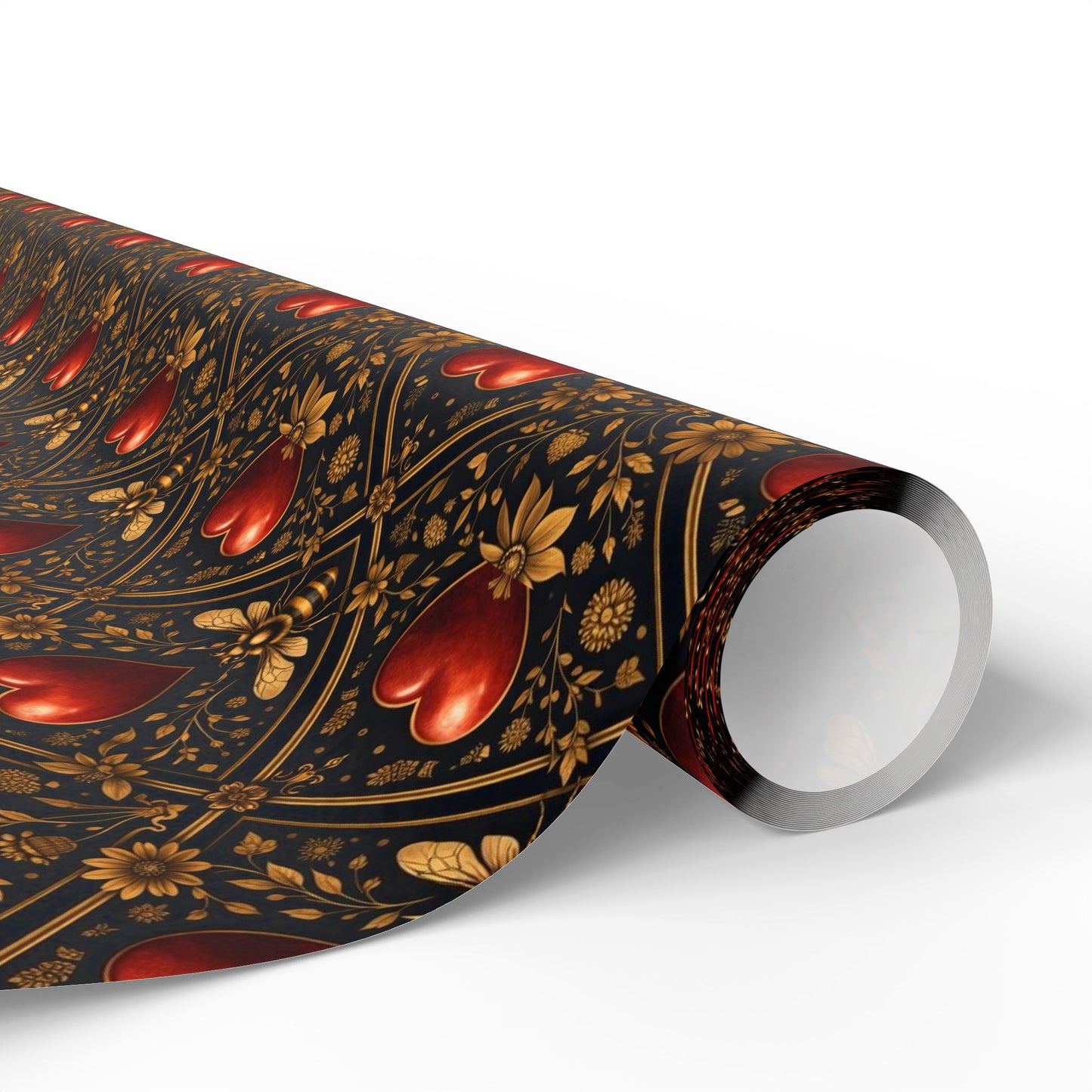 Ornate Heart Wrapping Paper Roll – Elegant Red & Gold Gift Wrap