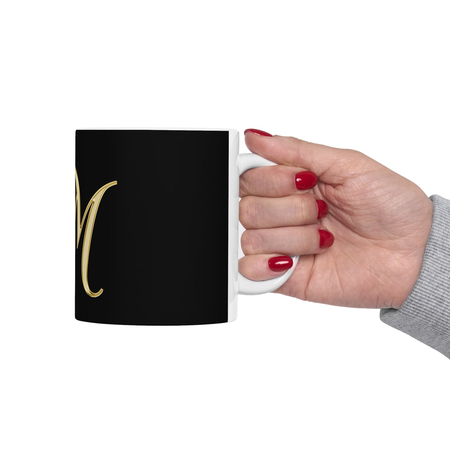 Gold Monogram 'M' Ceramic Mug – Elegant Initial Coffee Cup (11oz & 15oz)