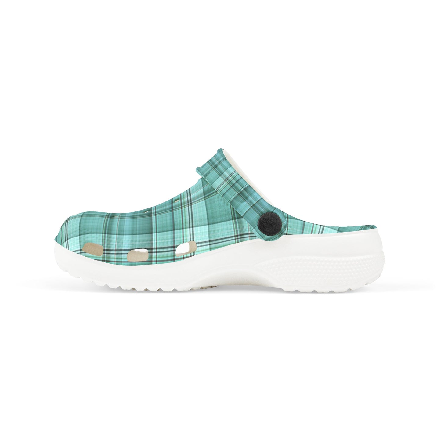Kids Teal Plaid EVA Foam Clogs — Lightweight Slip-On Sandals for Toddlers & Children