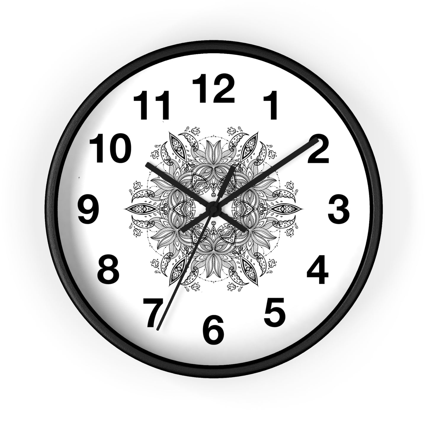 Mandala Wall Clock — Black & White Floral Boho Home Décor