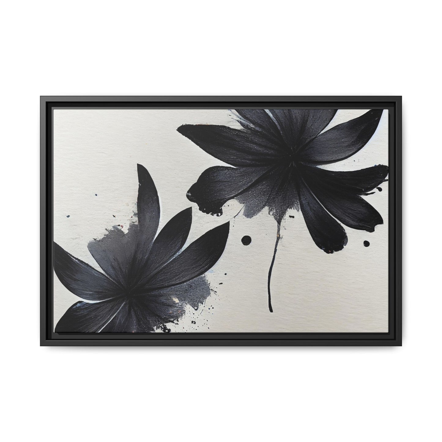 Framed Black Floral Matte Canvas Wall Art — Monochrome Botanical Print