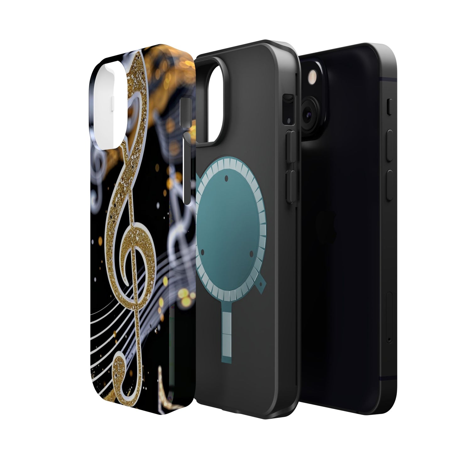 Music Notes Magnetic Impact-Resistant Phone Case — Gold Treble Clef Design