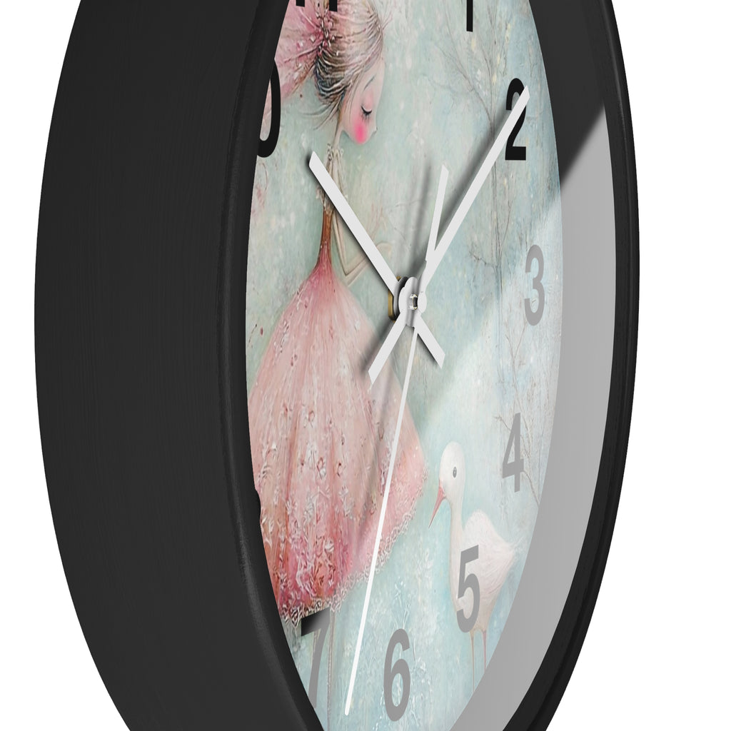Whimsical Girl & Swan Wall Clock — Pastel Nursery Decor