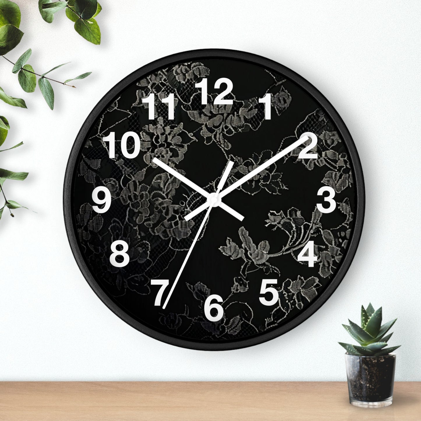 Floral Noir Wall Clock — Elegant Black Floral Decorative Clock