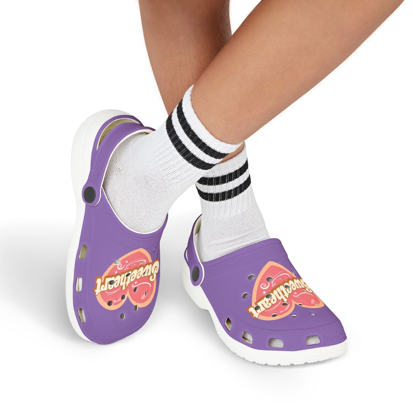 Kids Purple "Sweetheart" Foam Clogs — Cute Heart Graphic Slip-On Shoes
