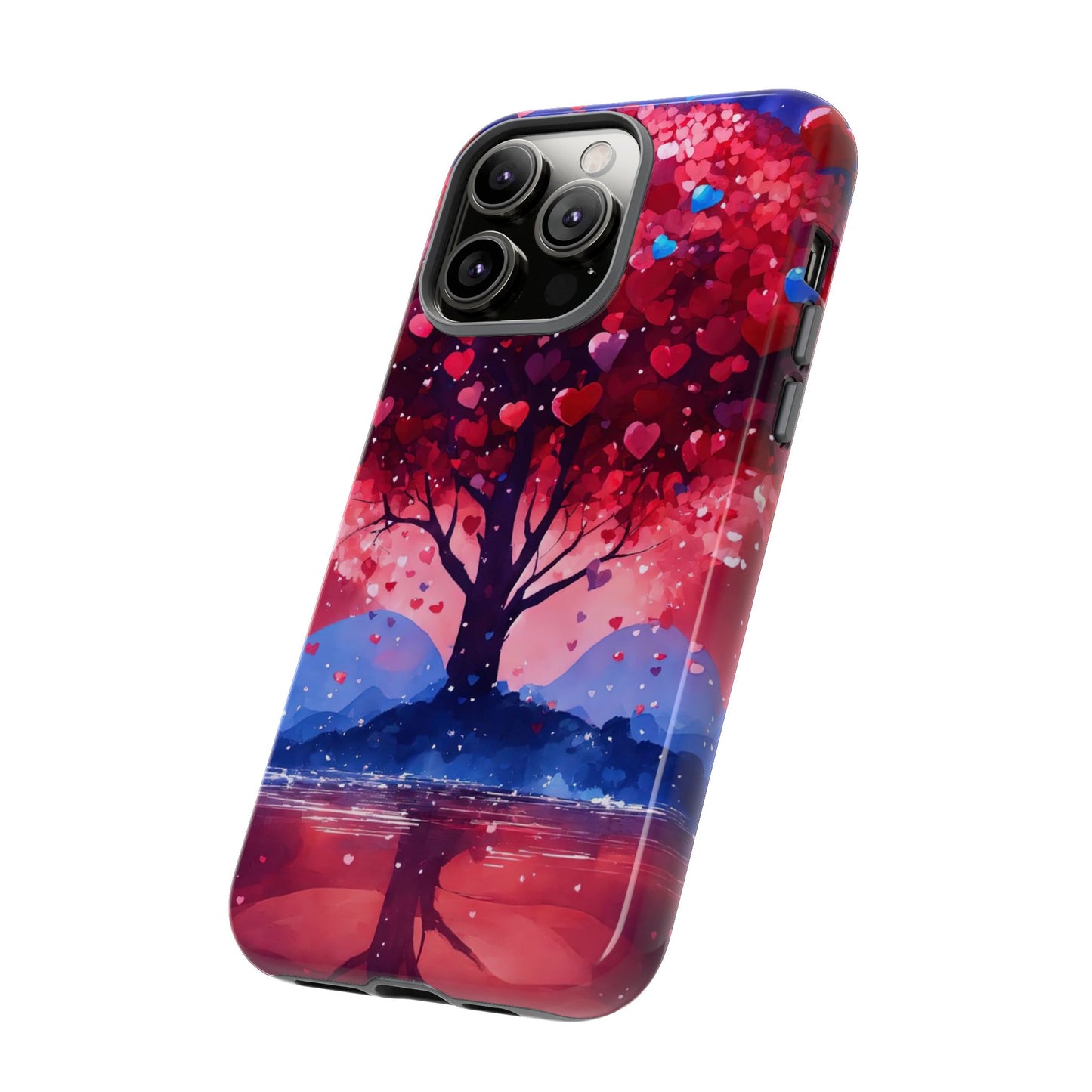 Heart Tree Phone Case — Romantic Red & Blue Protective Tough Case