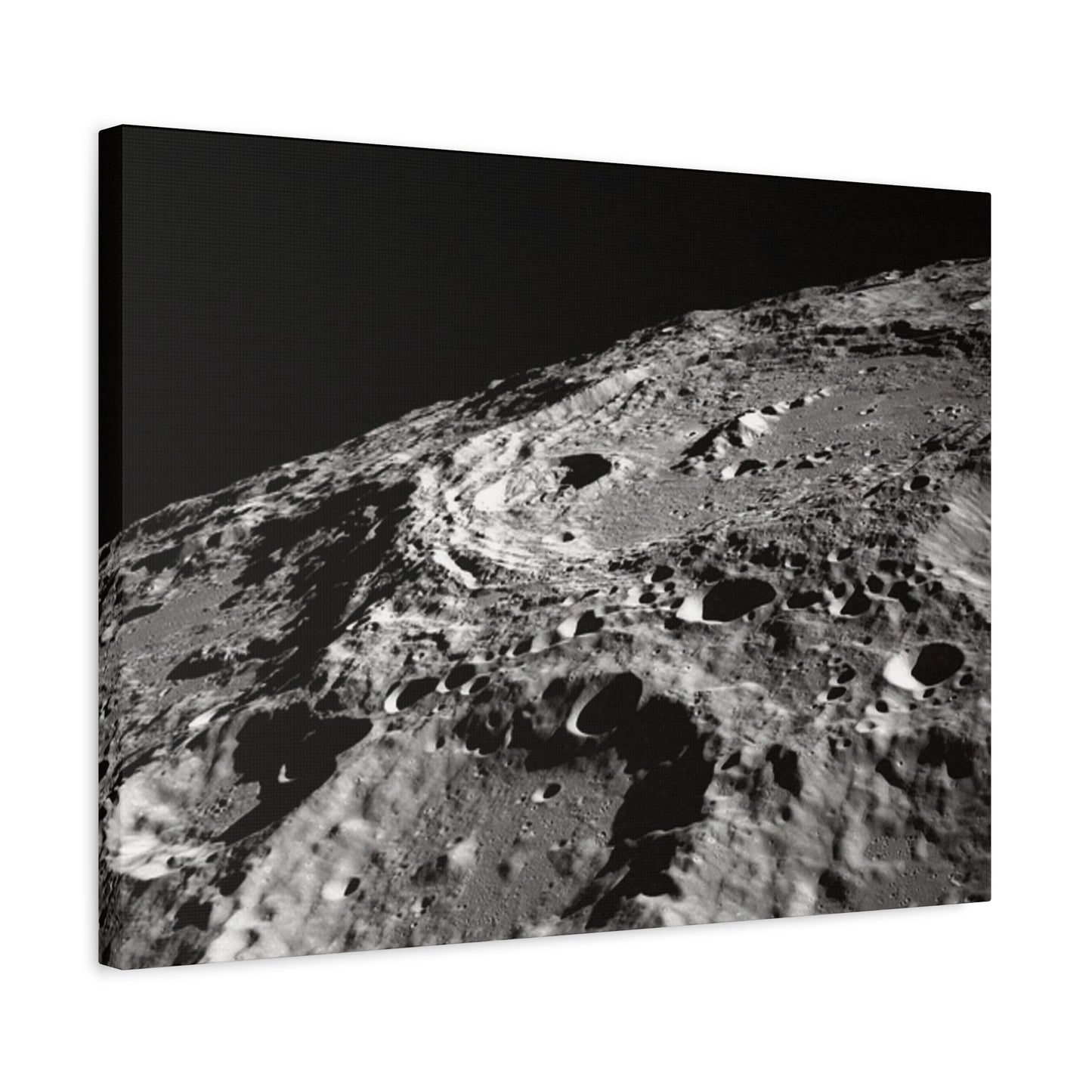 Lunar Surface Matte Canvas Print — Black & White Moon Crater Wall Art