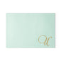 Monogram Glass Cutting Board – Mint Aqua with Gold Script Letter U