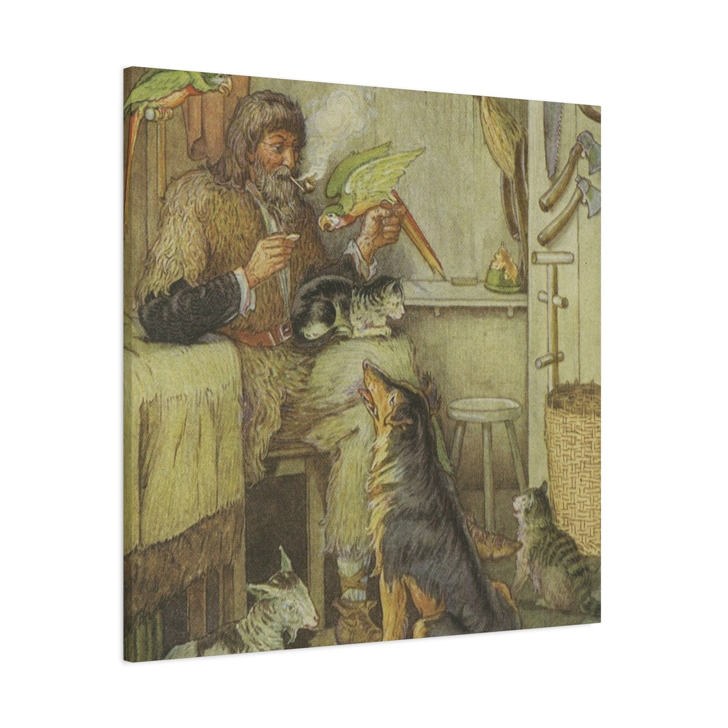 Vintage Cottage Animal Illustration Matte Canvas Print