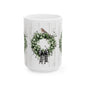 Green Wreath, Gift for Friends, Home Décor, Coffee Mug, Holiday Celebration