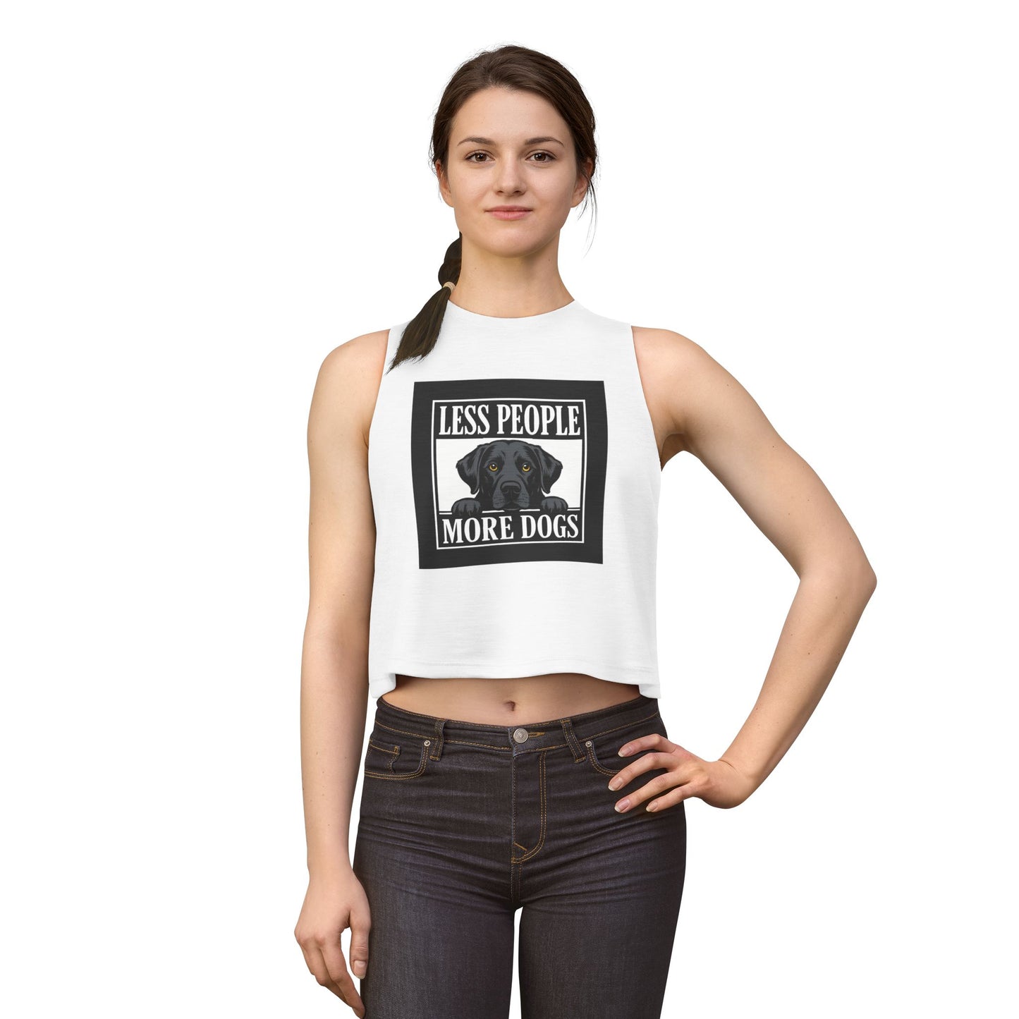 Less People More Dogs Crop Top – Cute Black Lab Graphic Tank for Dog Lovers