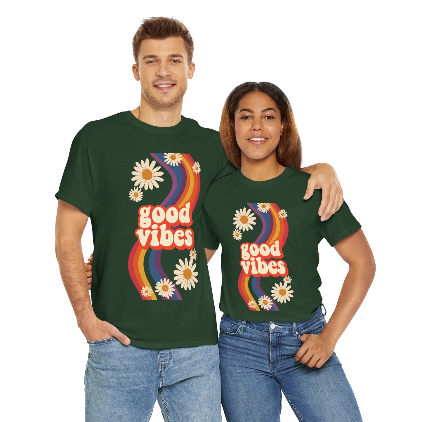 Good Vibes Unisex Heavy Cotton Tee, Retro Graphic T-Shirt, Feel Good Apparel, Summer Outfit, Casual Gift for Friends
