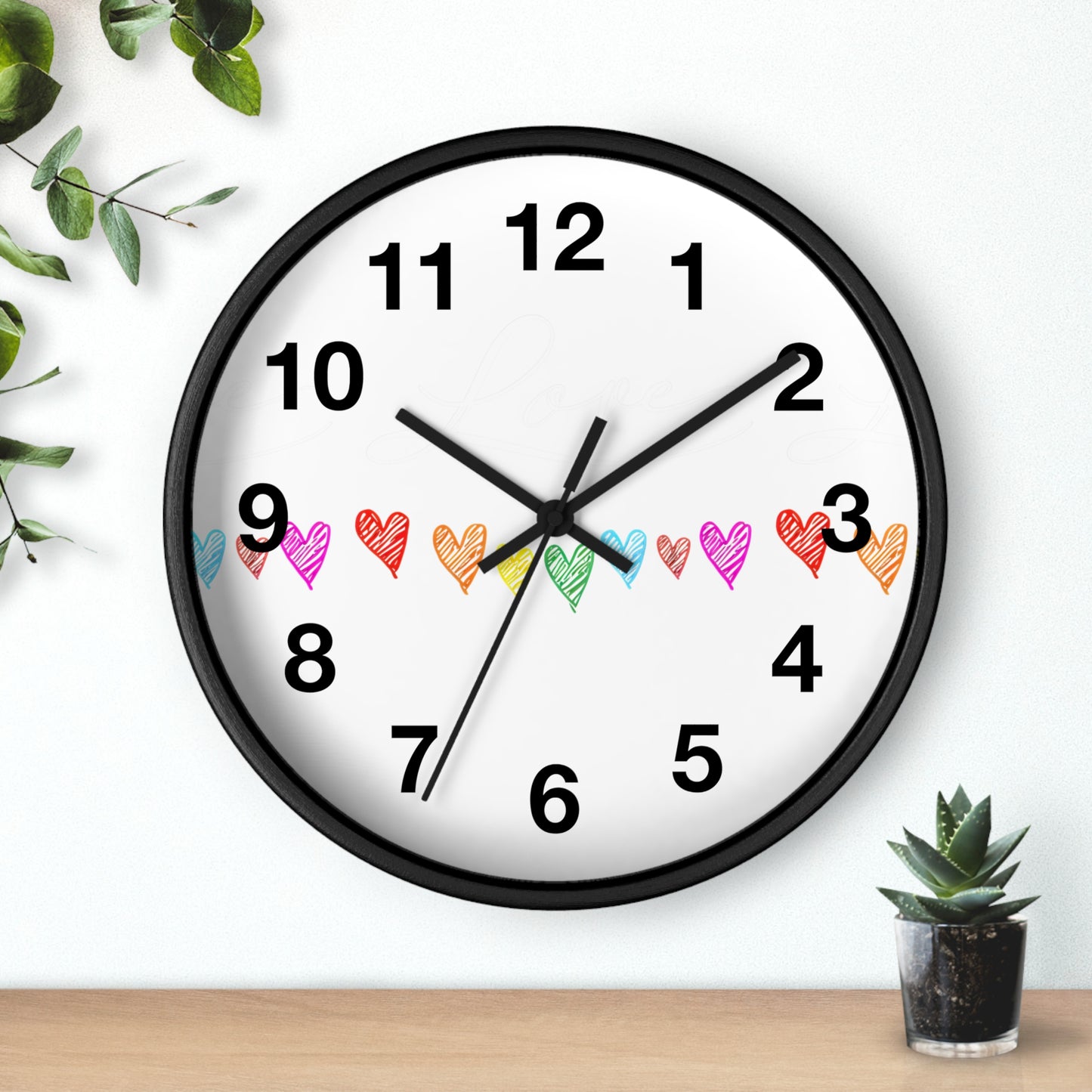 Rainbow Hand-Drawn Hearts Wall Clock | Colorful Heart Line Clock
