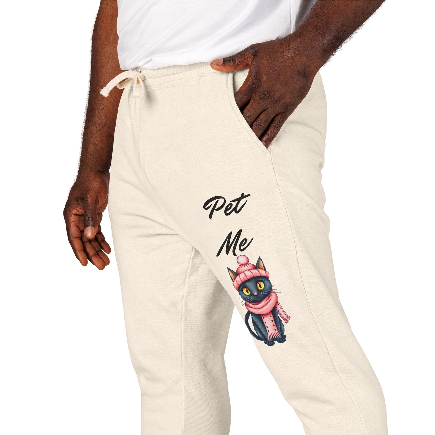 Sweatpants — Colorful Cosmic Cat Graphic "Pet Me" Joggers