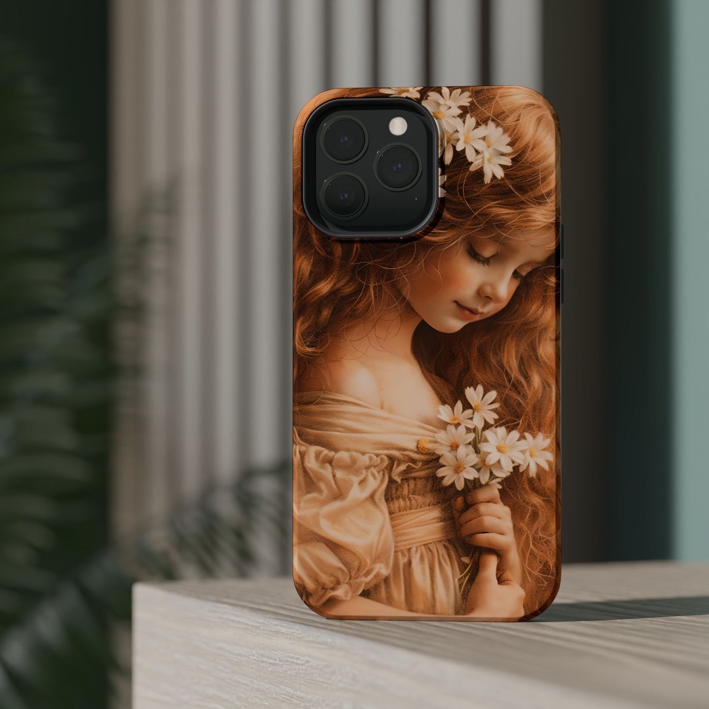 Vintage Floral Girl Magnetic Impact Phone Case — Protective iPhone Cover with Sepia Art