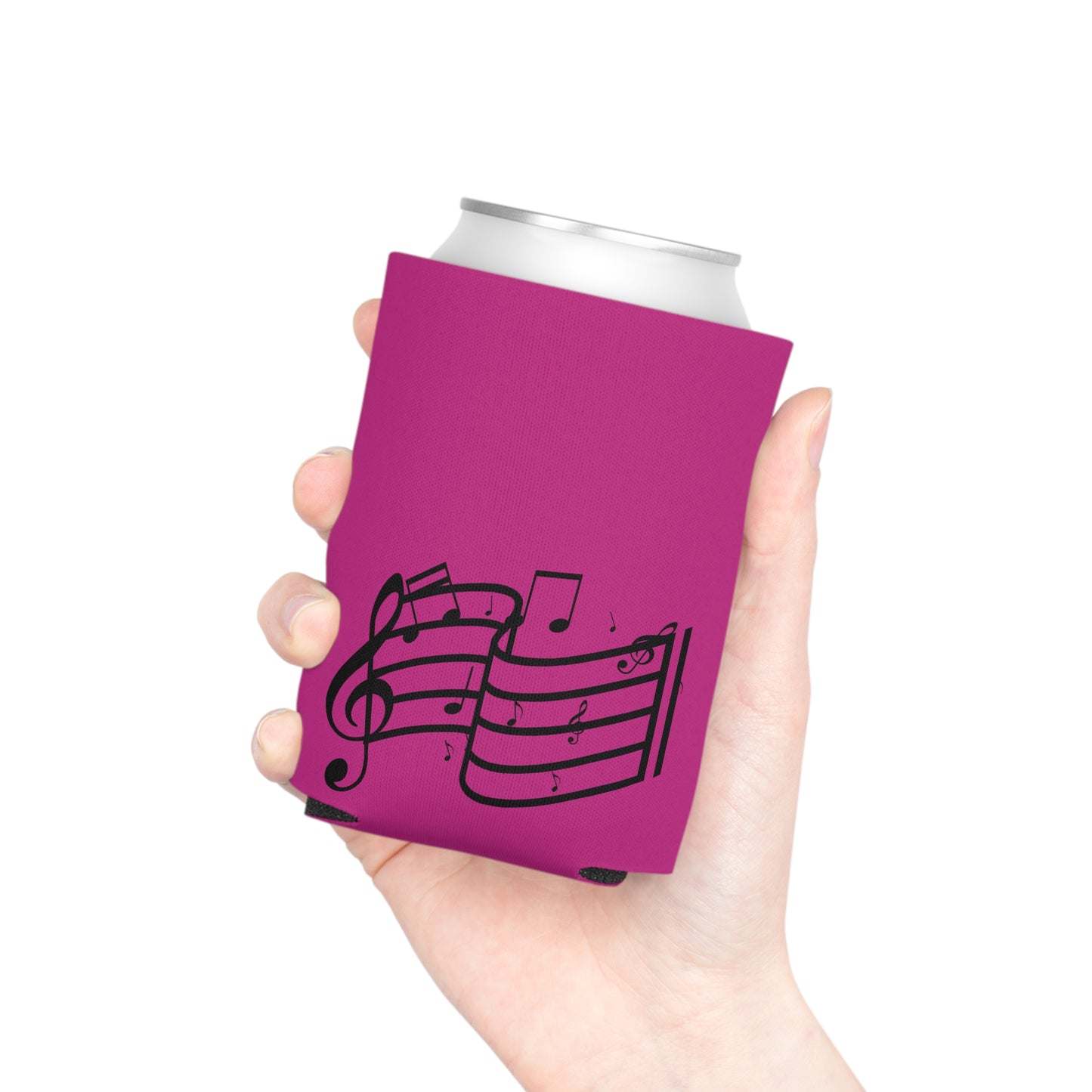 Musical Notes Can Cooler – Pink Neoprene Beverage Koozie for Music Lovers