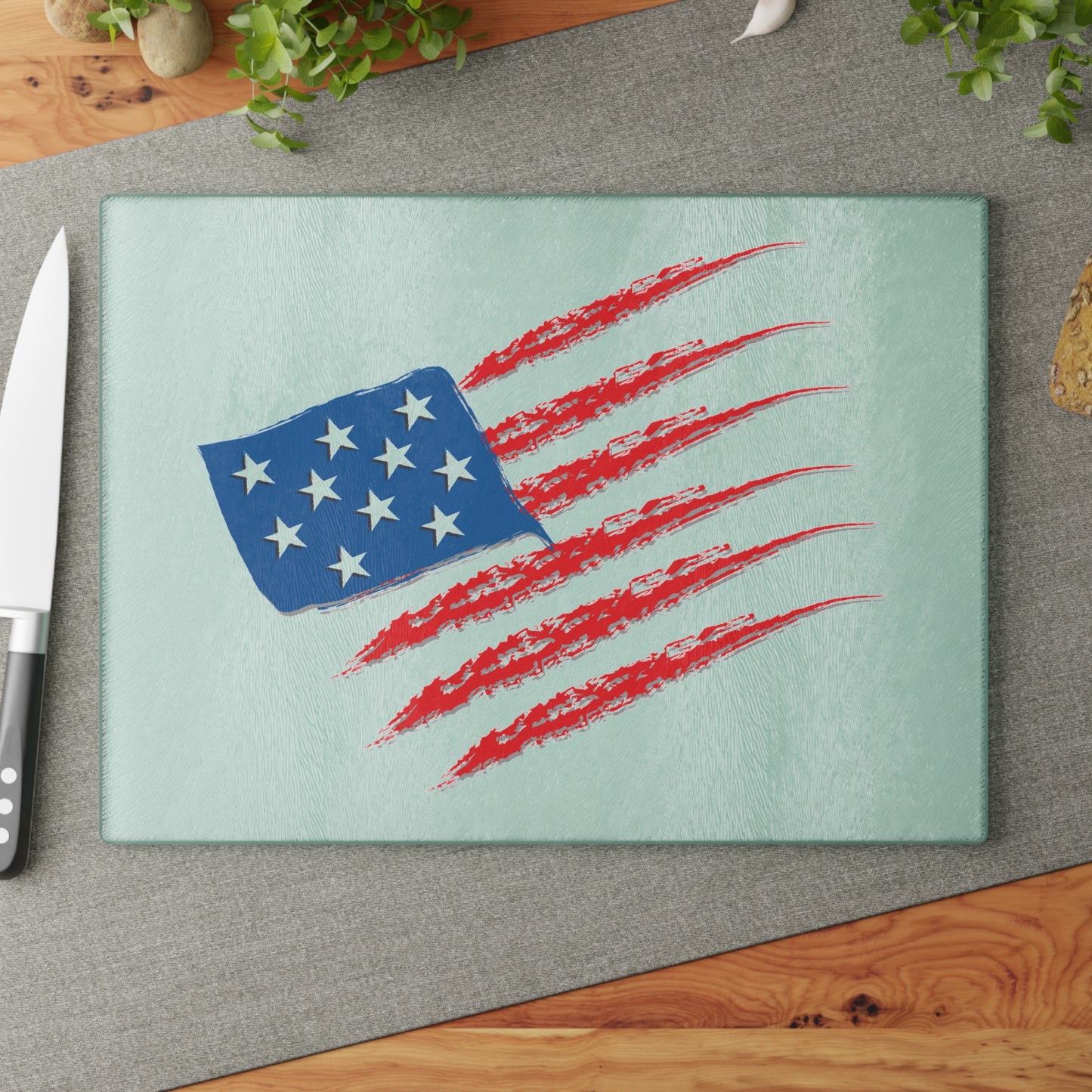 Patriotic Glass Cutting Board with American Flag Design
