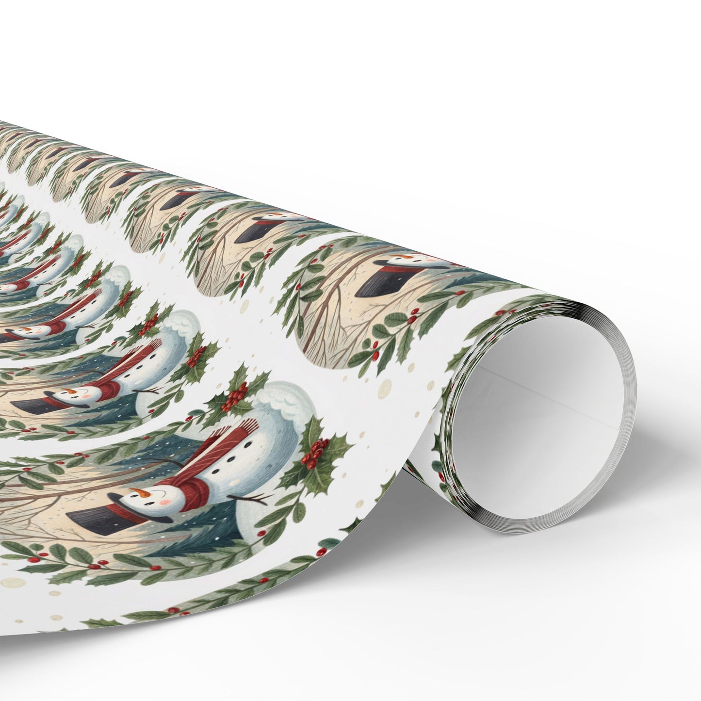 Snowman Wreath Christmas Wrapping Paper Roll — Festive Holiday Gift Wrap