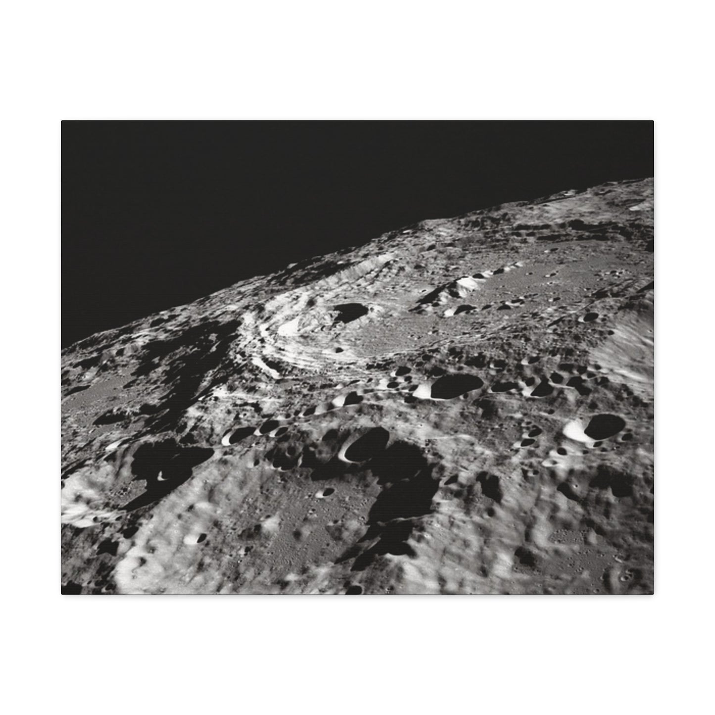 Lunar Surface Matte Canvas Print — Black & White Moon Crater Wall Art