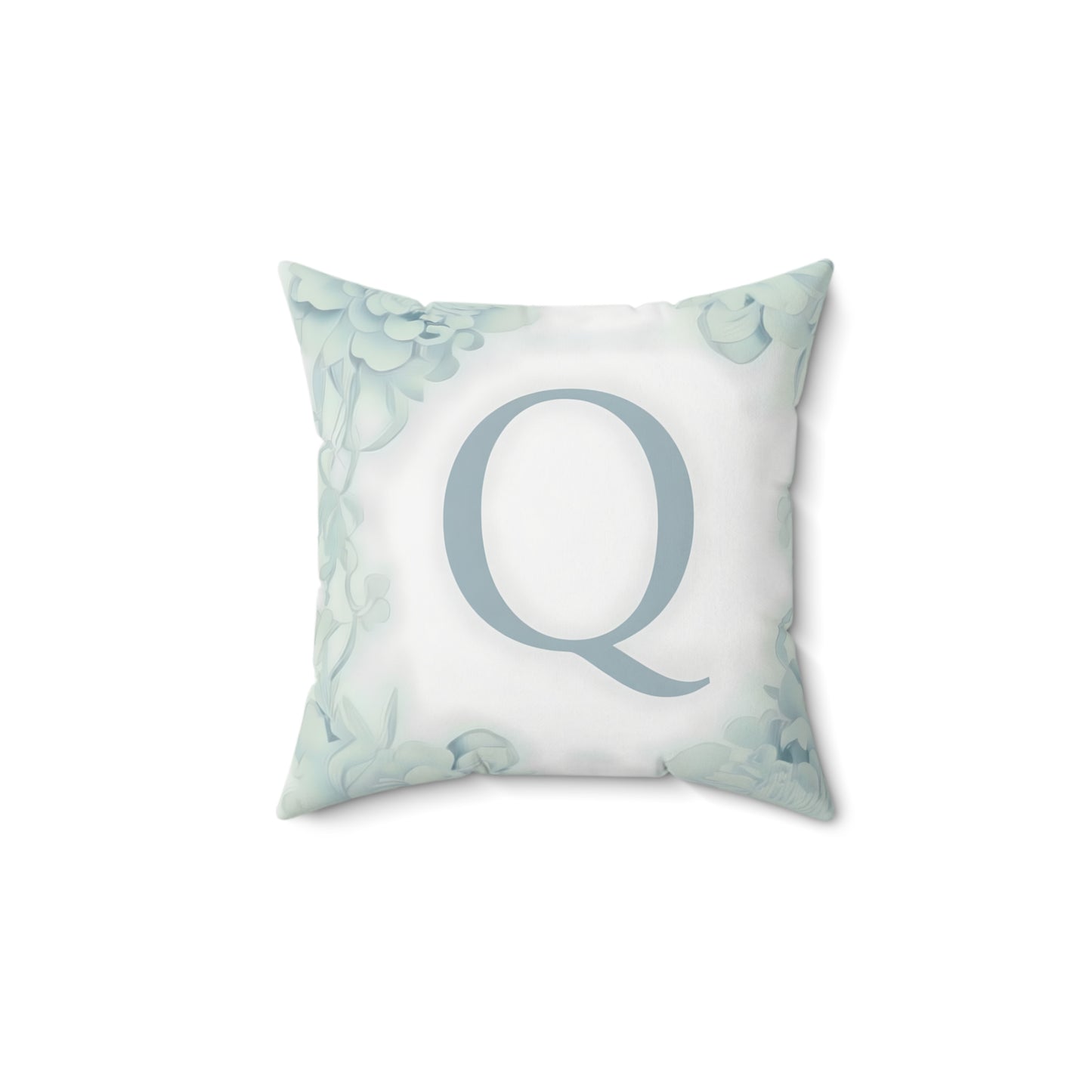 Monogram Q Floral Throw Pillow — Soft Mint Initial Accent Pillow