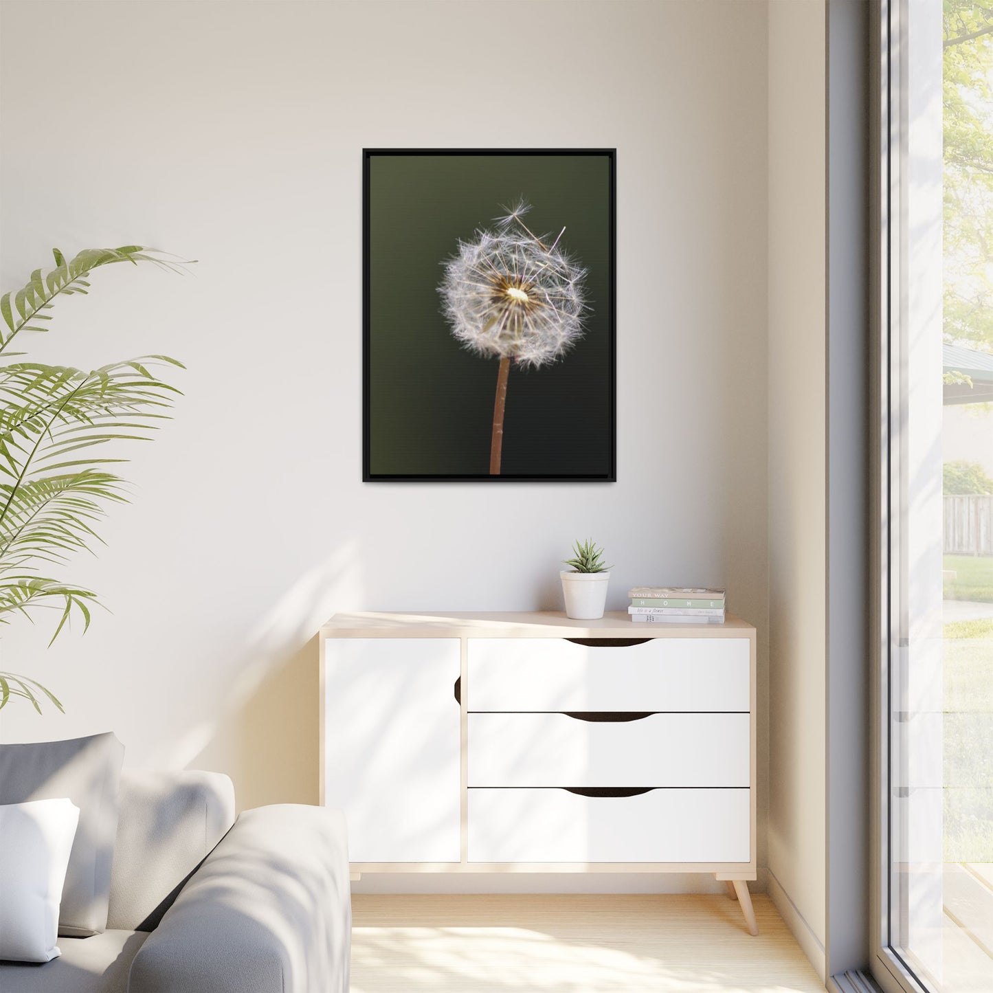 Framed Dandelion Canvas Print — Matte Botanical Wall Art