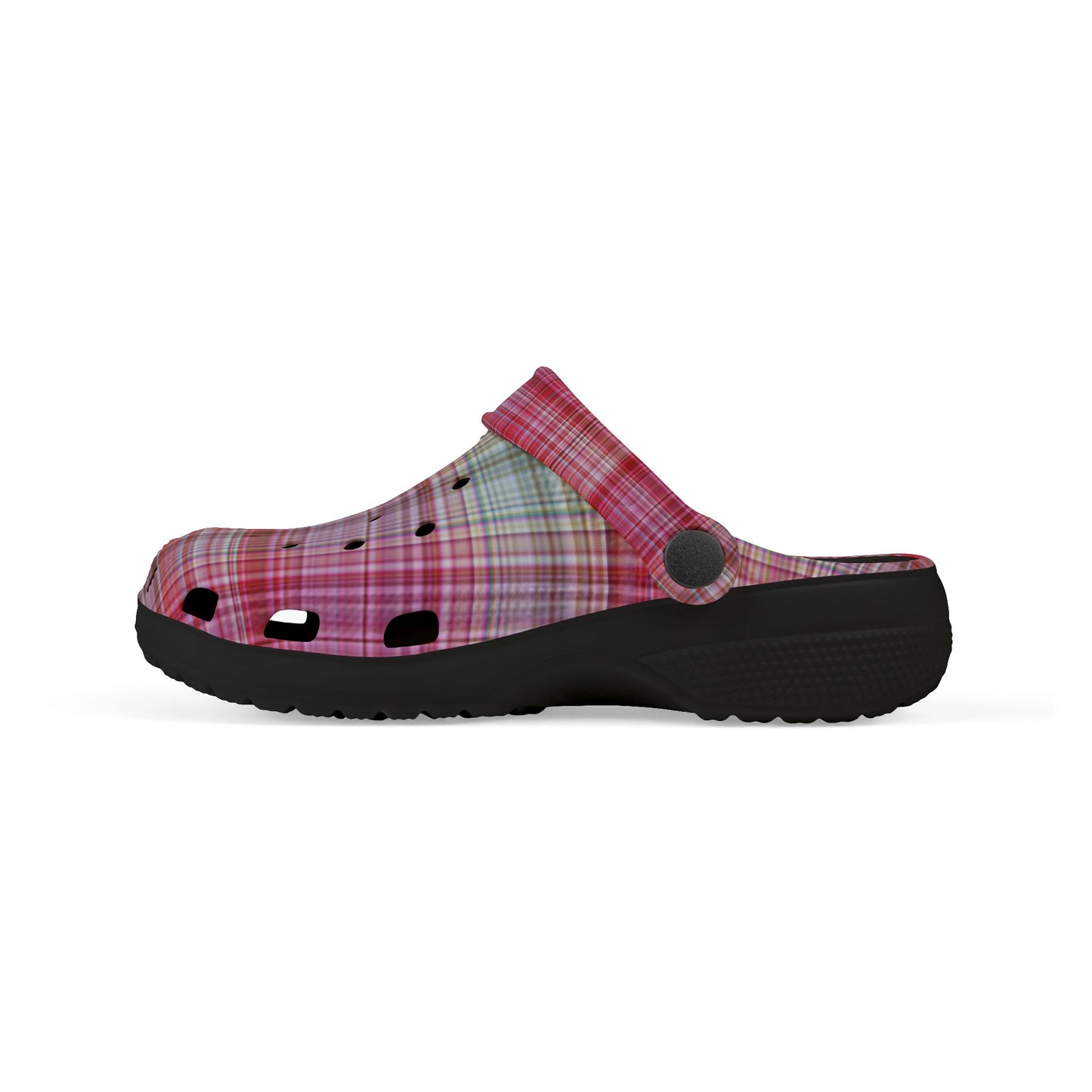 Kids Pink Plaid EVA Foam Clogs — Lightweight Slip-On Garden Shoes