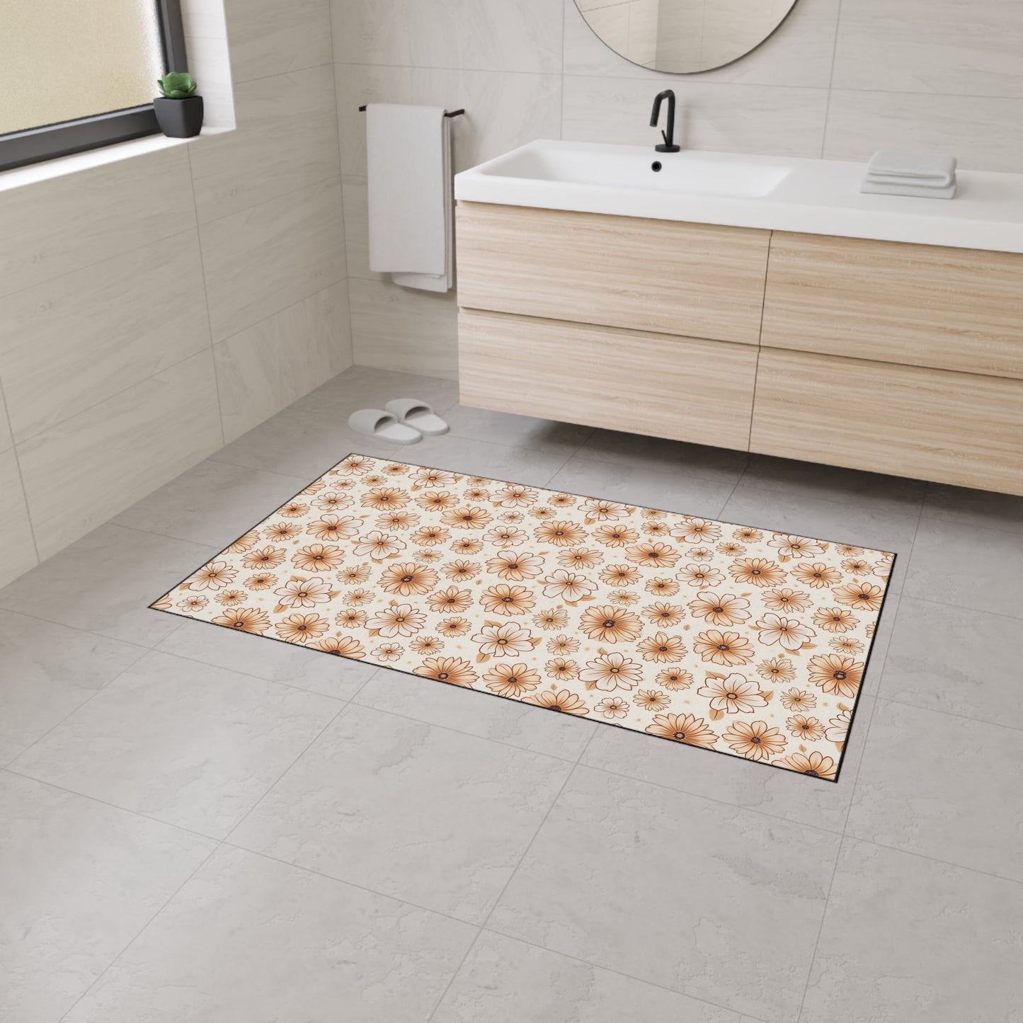 Boho Floral Heavy Duty Floor Mat - Stylish Entrance Rug, Kitchen Mat, Bathroom Mat, Durable Non-Slip, Home Decor